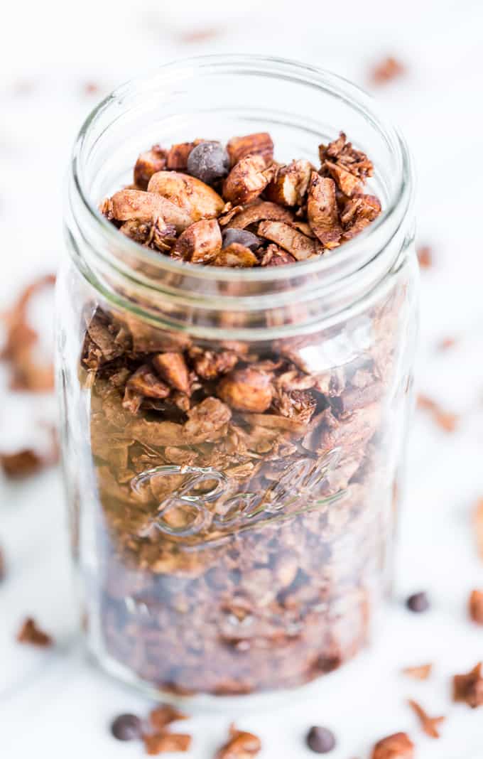Easy Homemade Chocolate Almond Coconut Granola for Trail Snacking